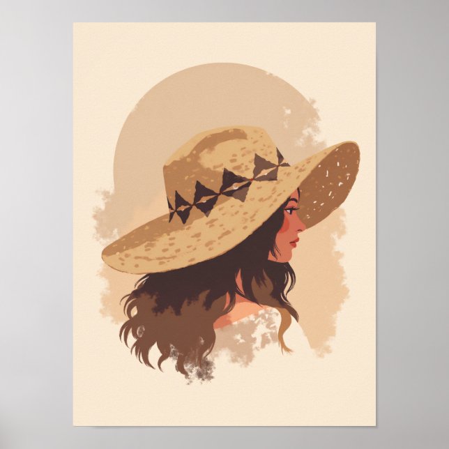 Boho lady with Woven Hat Wall Art (Front)