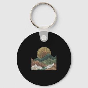 Boho landscape mountains geometric sun abstract keychain