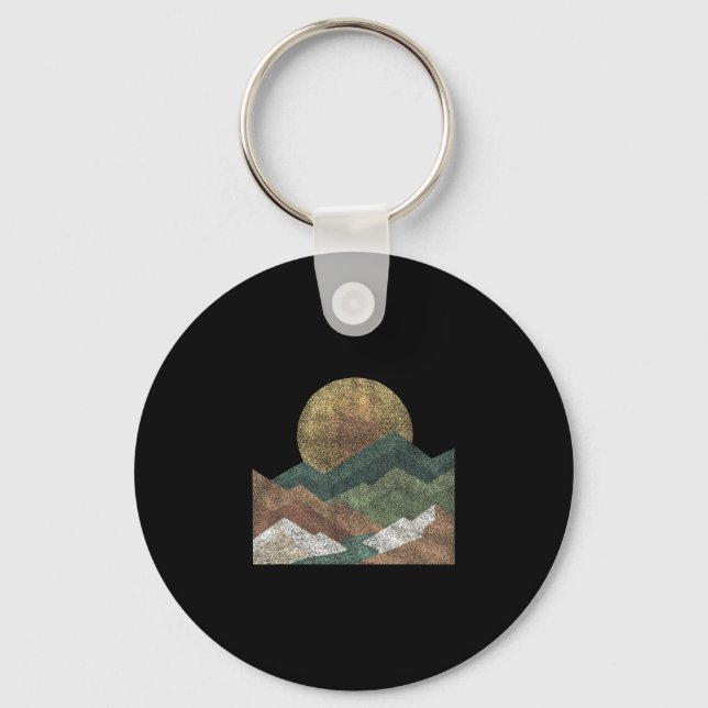 Boho landscape mountains geometric sun abstract keychain (Front)