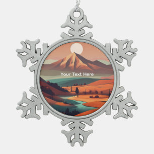 Boho landscape  snowflake pewter christmas ornament