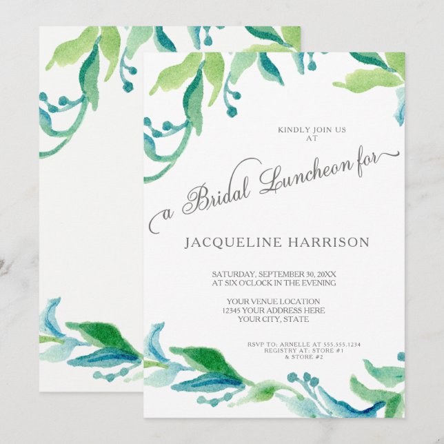 BOHO Laurel Leaf Olive Branch Bridal Luncheon Invitation (Front/Back)