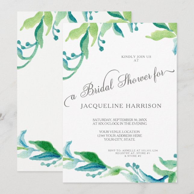 BOHO Laurel Leaf Olive Branch Bridal Shower Invitation (Front/Back)