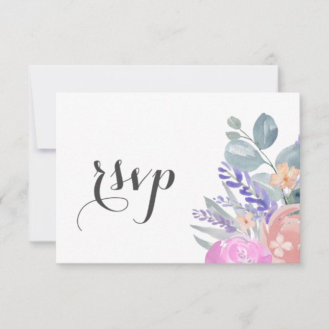 Boho Lavender Floral & Eucalyptus Wedding RSVP (Front)