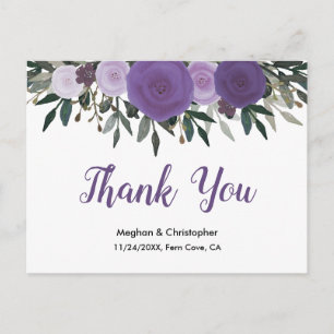 Boho Lavender Purple Watercolor Floral Thank You Postcard