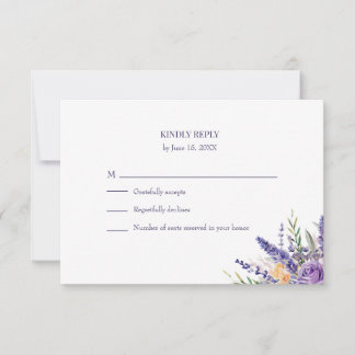 Boho Lavender Watercolor Wildflower Wedding RSVP Card