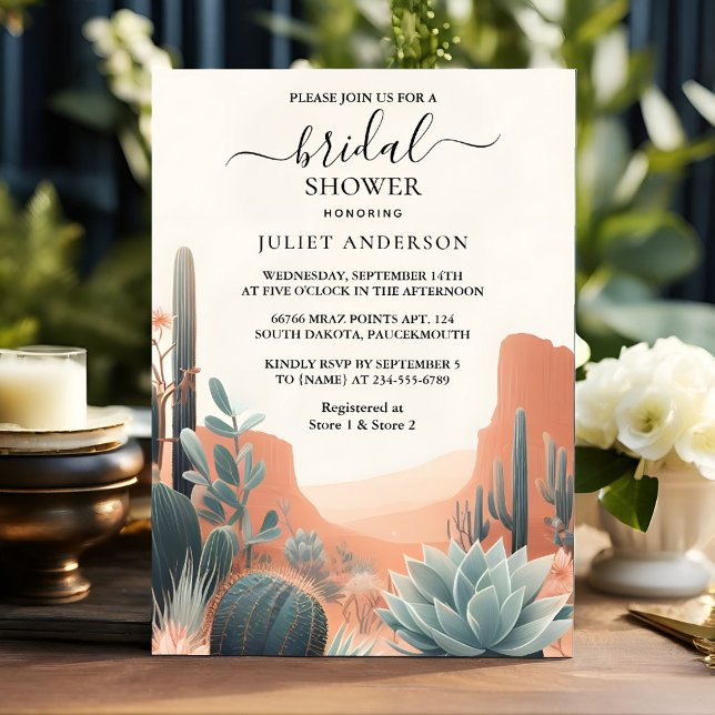 Boho Leaf Desert Cacti Succulent Bridal Shower Invitation (Creator Uploaded)
