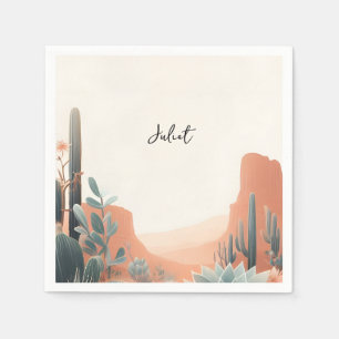 Boho Leaf Desert Cacti Succulent Bridal Shower Napkin