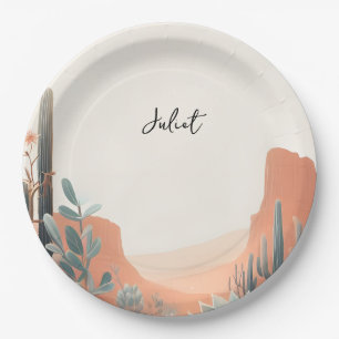 Boho Leaf Desert Cacti Succulent Bridal Shower Paper Plate