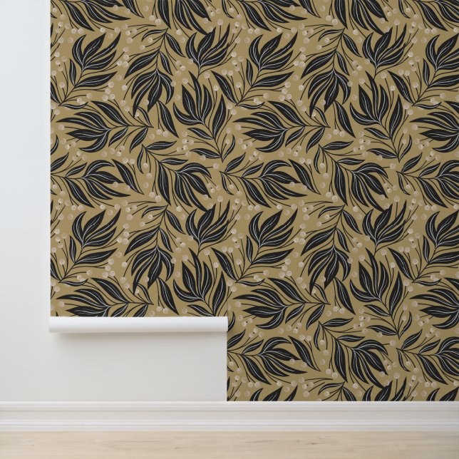 Boho Leaf Pattern Motif Wallpaper (Application)