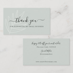 Boho Leaf Sage Green Thank You For Your Order Business Card