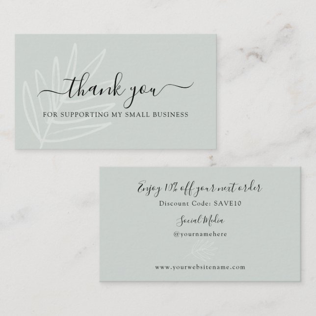 Boho Leaf Sage Green Thank You For Your Order Business Card (Front/Back)