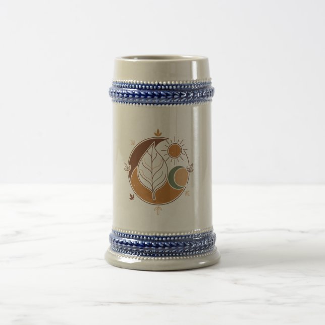 Boho Leaf Sun Moon Mug | Earthy Tones Abstract  (Center)