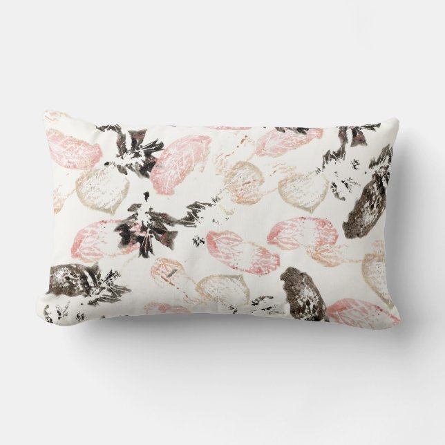 Boho Leaves and Feathers Lumbar Pillow (Front)