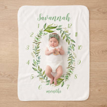 Boho Leaves Baby Name Monthly Milestone Photo