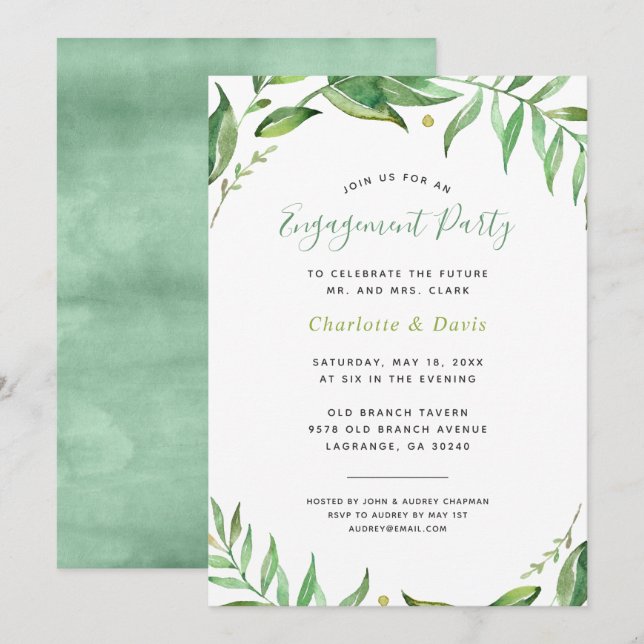 Boho Leaves Engagement Party Invitation (Front/Back)