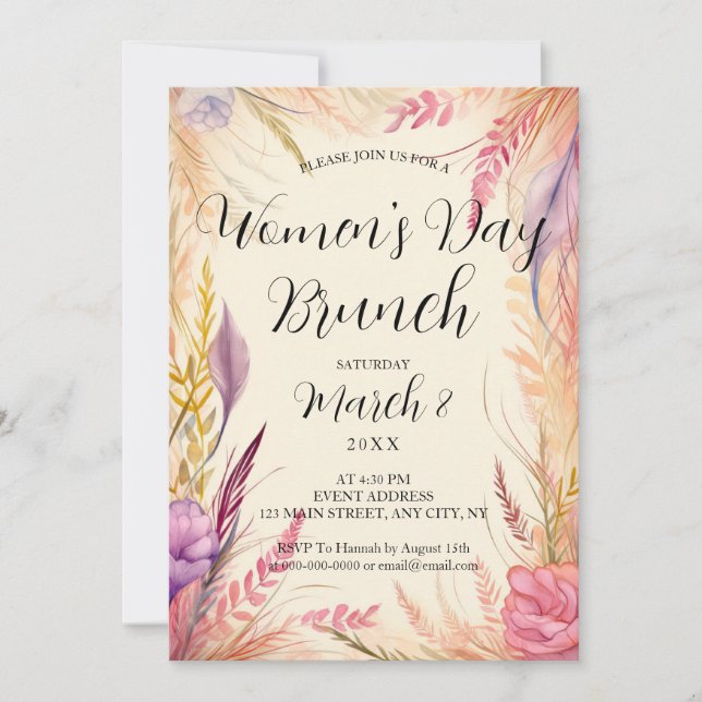 Boho Leaves International Women's Day Brunch Invitation (Front)