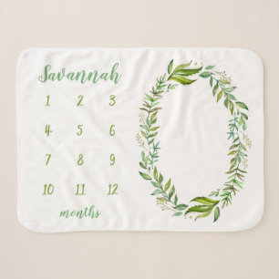 Boho Leaves Personalized Baby Milestone Photo Sherpa Blanket
