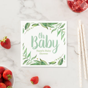 Boho Leaves Personalized Baby Shower Napkin