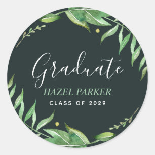 Boho Leaves Personalized Graduation Classic Round Sticker