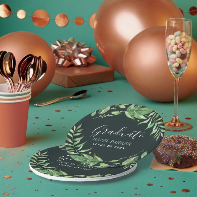 Boho Leaves Personalized Graduation Paper Plate (Multi)