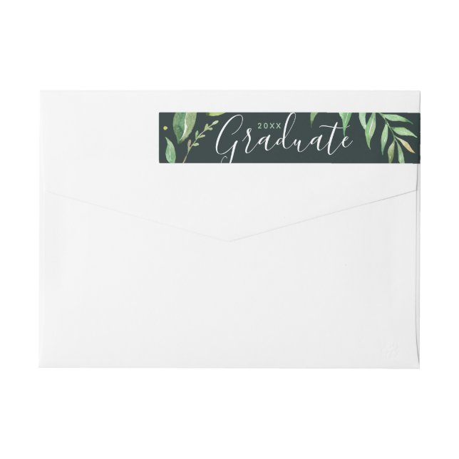 Boho Leaves Personalized Graduation Return Address Wrap Around Label (Back)
