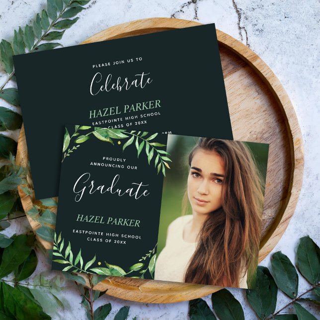 Boho Leaves Photo Graduation Invitation (Creator Uploaded)