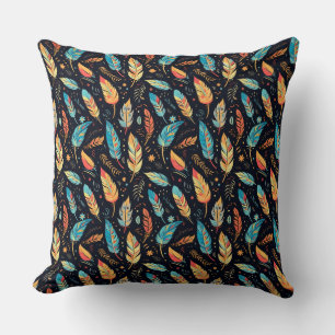 Boho Leaves red sienna blue Throw Pillow