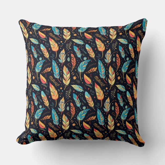 Boho Leaves red sienna blue Throw Pillow (Front)