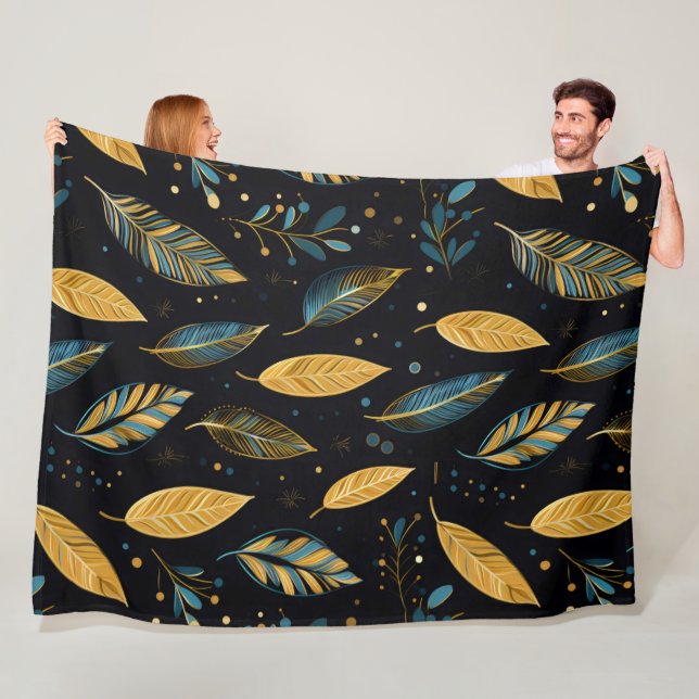 Boho Leaves teal sienna Fleece Blanket (In Situ)