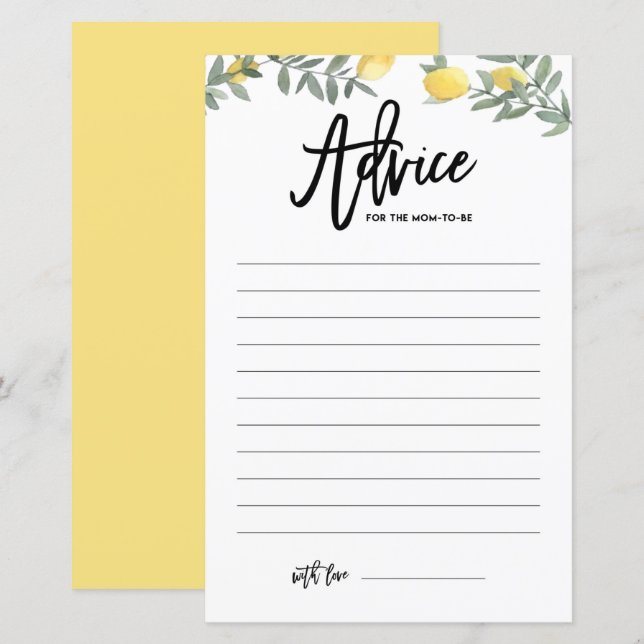 Boho Lemon Advice for the Mom to be Baby Shower (Front/Back)
