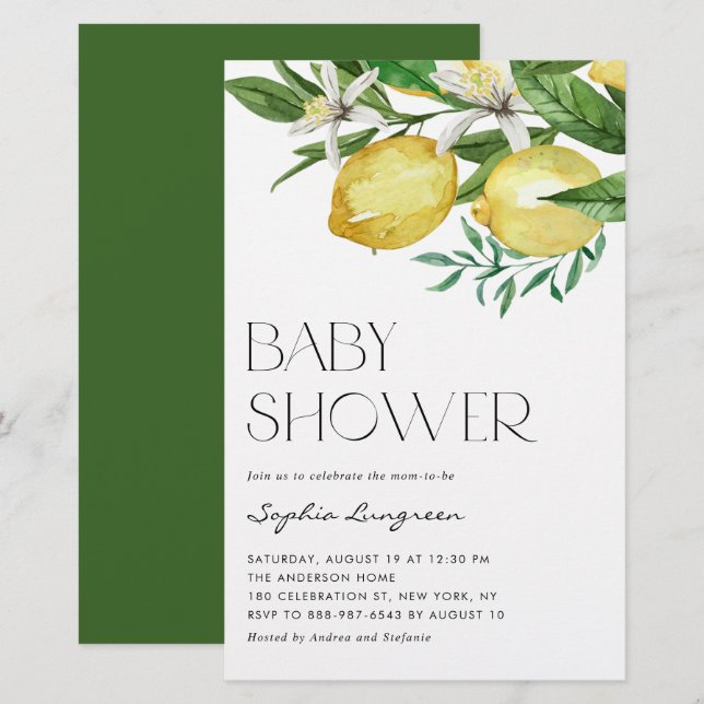 Boho Lemon and Blooms Baby Shower Invitation (Front/Back)