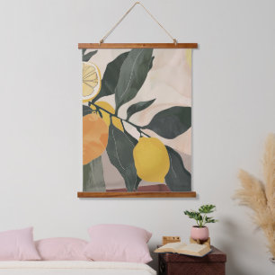 Boho Lemon Branch with Sun Abstract Fruit Artwork Hanging Tapestry