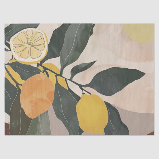 Boho Lemon Branch with Sun Abstract Fruit Artwork Tissue Paper (Front)