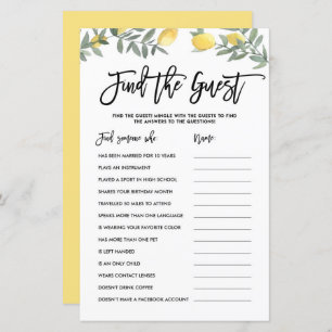 Boho Lemon Find the Guest Ice Breaker Shower Game