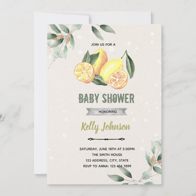 Boho lemon shower  invitation (Front)