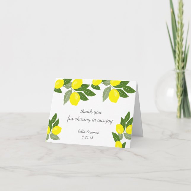 Boho Lemon Wedding Thank You Notecards (Front)