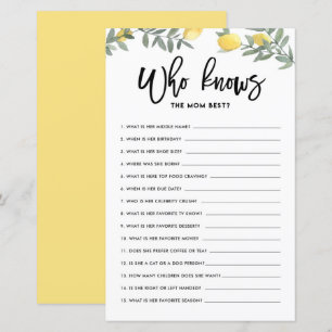 Boho Lemon Who Knows Mom The Best Baby Shower Game