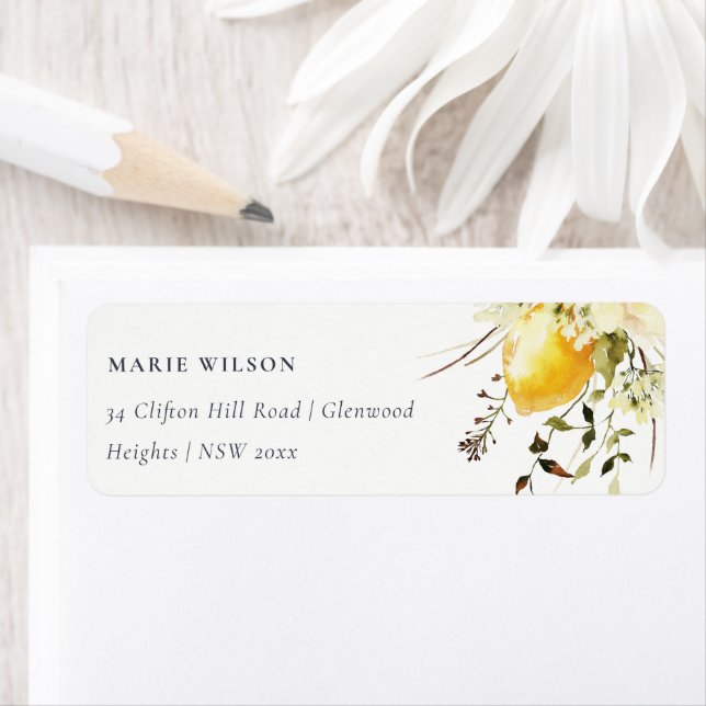Boho Lemon Yellow Aquarelle Adresse florale (En situation)
