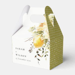 Boho Lemon Yellow Watercolor Floral Wedding Favor Box