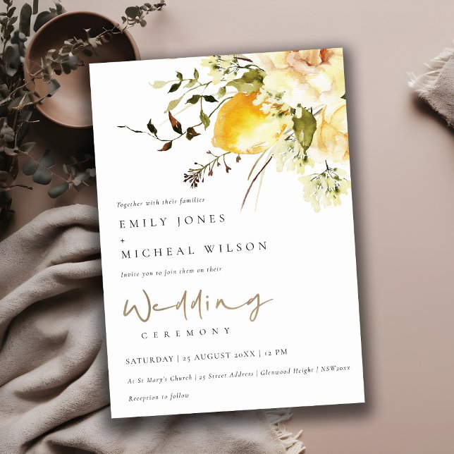 Boho Lemon Yellow Watercolor Floral Wedding Invitation (Creator Uploaded)