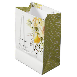 Boho Lemon Yellow Watercolor Floral Wedding Medium Gift Bag