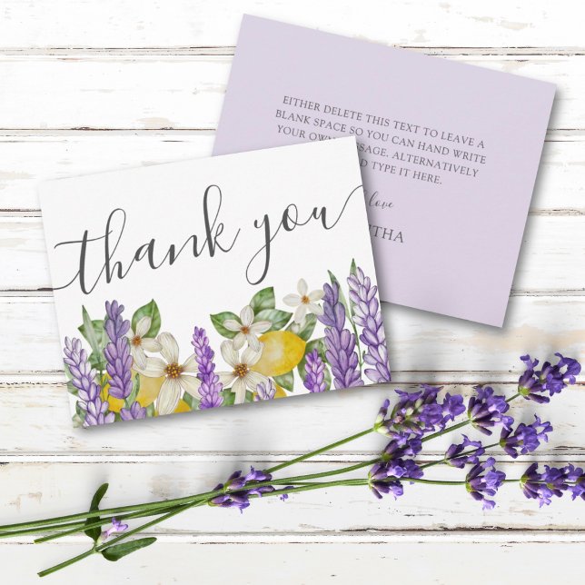 Boho Lemons & Lavender Bridal Shower Thank You Card (Creator Uploaded)