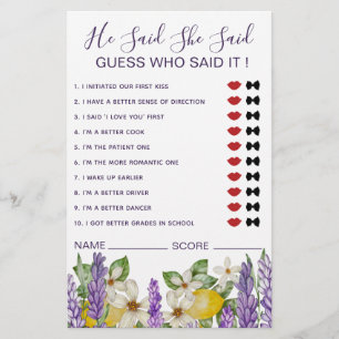Boho Lemons & Lavender He Said She Said Game Flyer