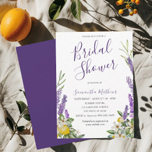 Boho Lemons & Lavender Watercolor Bridal Shower Invitation