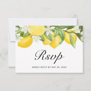 Boho Lemons White Floral Greenery Wedding RSVP Card