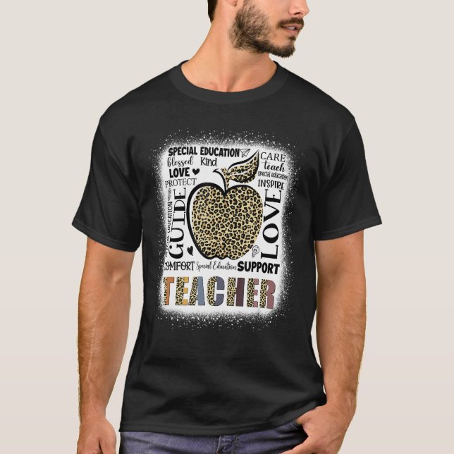 Boho Leopard Apple Special Education Teacher Back  T-Shirt (Front)