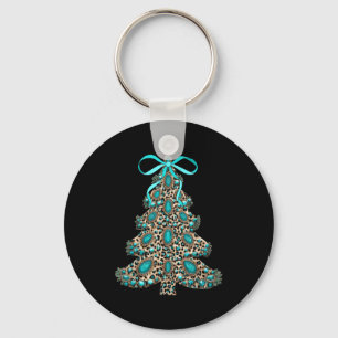 Boho Leopard Christmas Tree Cheetah Print Coquette Keychain