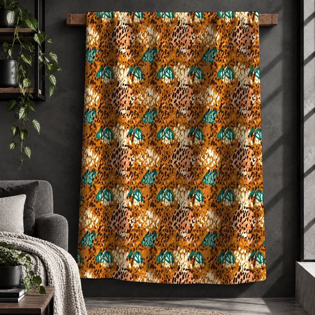 Boho Leopard Print Vibrant Abstract Fleece Blanket (Boho Leopard Print Vibrant Abstract Fleece Blanket)