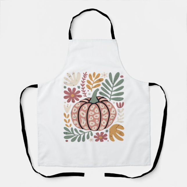 Boho Leopard Pumpkin Fall � Retro Autumn Floral Ha Apron (Front)