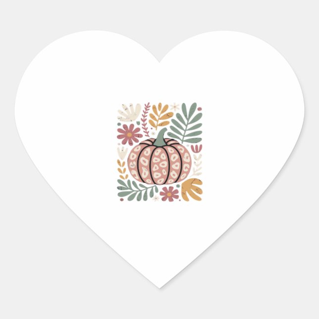 Boho Leopard Pumpkin Fall � Retro Autumn Floral Ha Heart Sticker (Front)
